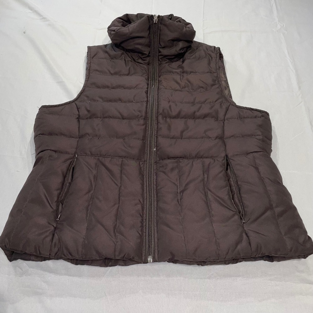 Kenneth Cole Reaction Womens Brown Puffer Vest‎ Down Feather Quilted Full Zip L